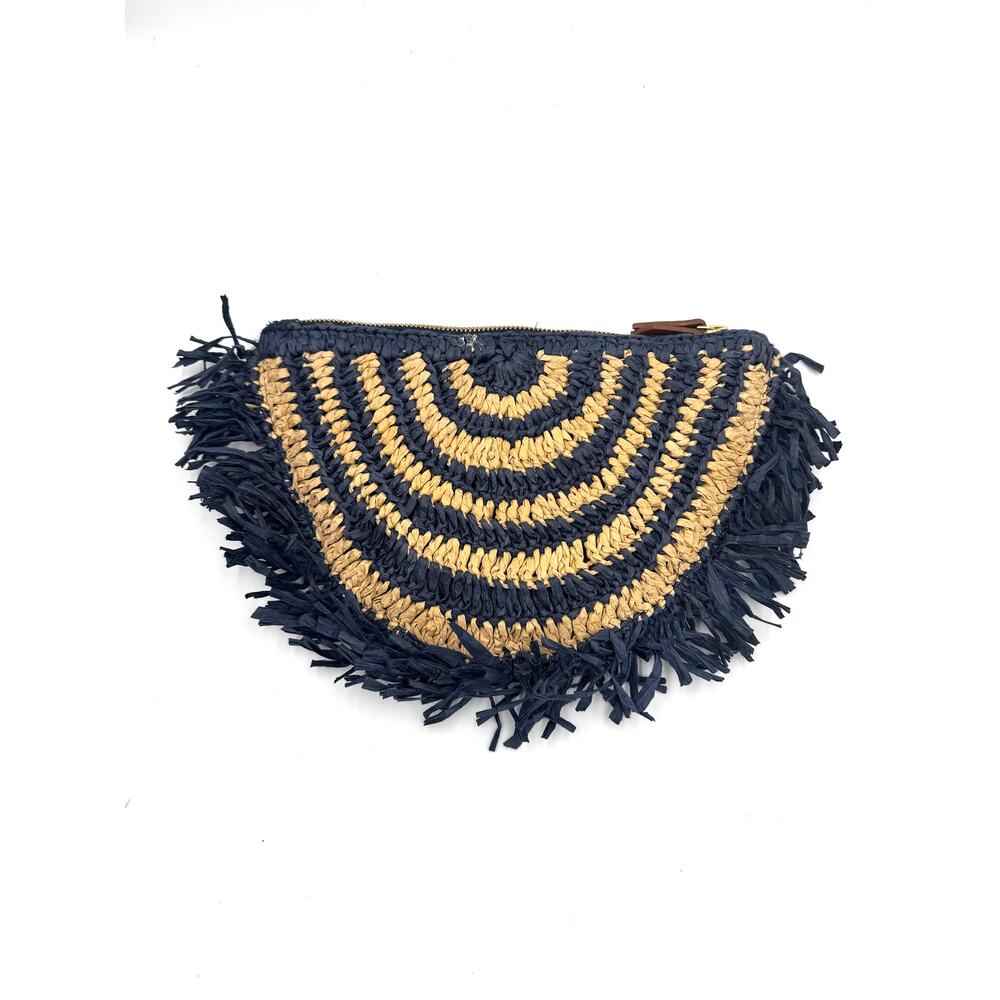 Blue J. Crew rattan Zip clutch